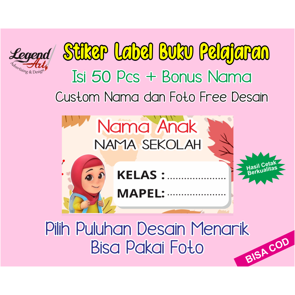 

[isi 50 pcs] Stiker Label Buku Pelajaran Custom Foto + Bonus Nama - Stiker Mapel