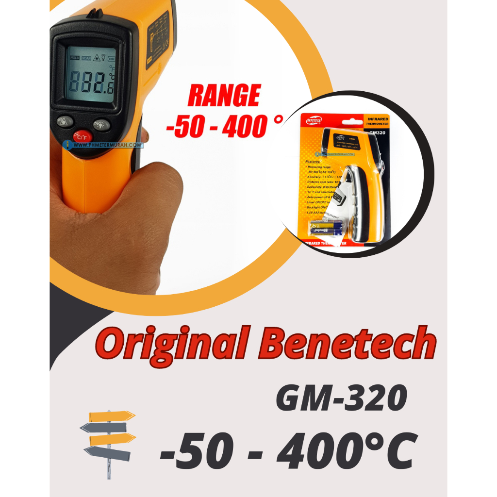 New GM320 Termometer Digital Inframerah s.d 400C BENETECH Thermometer