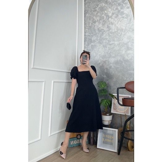 Basic id fashion Dres wanita lengan pendek  / Midi Dres cey krinkle / Dres korean style smock belakang