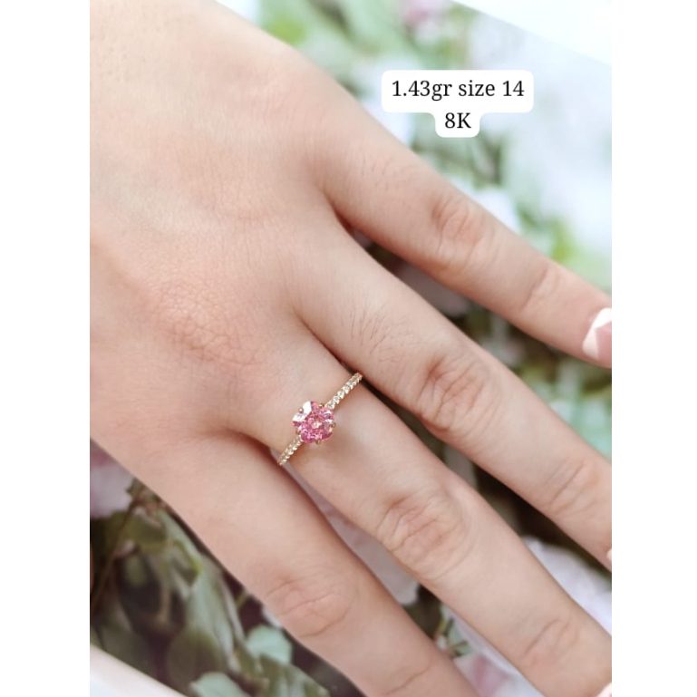 Cincin soliter pink listring emas asli kadar muda 375