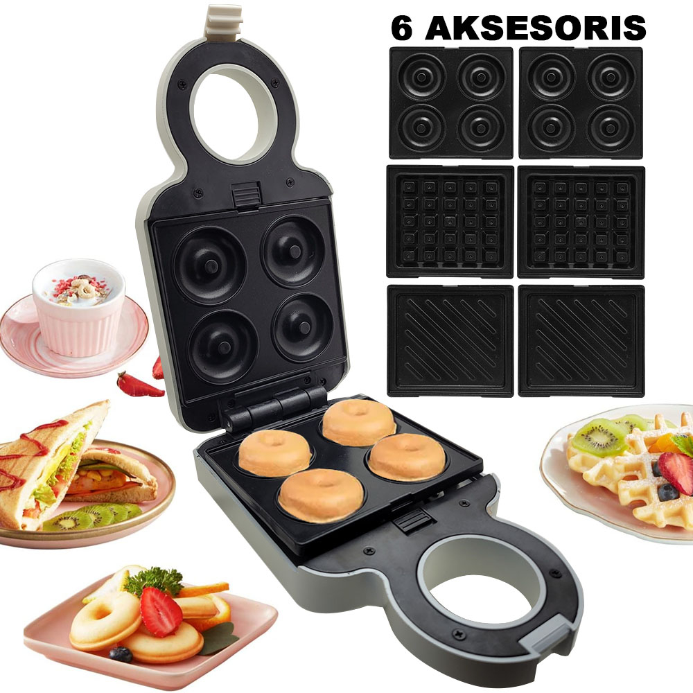 3 In 1 Pemanggang Roti Toaster, Pembuat Donat Dan Waffle S631- Dengan 6 Pasang Aksesoris Breakfast Machine Multifungsi Lengkap [KF]