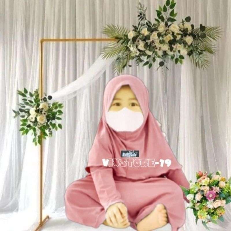 Gamis Set Anak,Bayi,Balita,Polos 0-2 thn Baju Muslim Anak Perempuan Plus Hijab Branded Ori Babby Kids Baju Muslim Anak Perempuan kime Dress impor