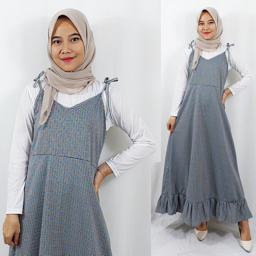 CARLINA FREE MANGSET OVERALL KOTAK TARTAN WANITA DRESS MAXY