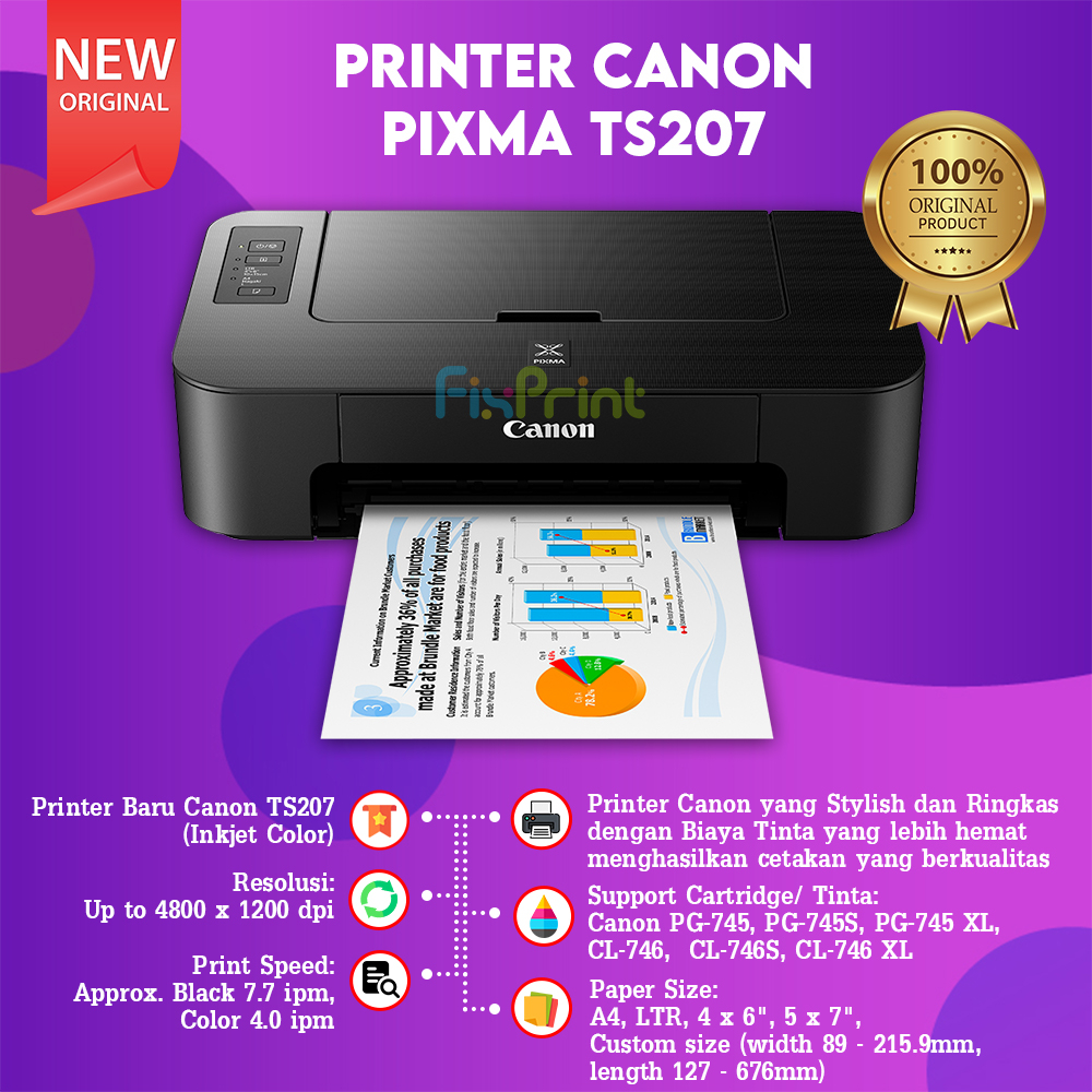 Canon Pixma TS207 TS 207 Printer Color Inkjet Single Function Print Only