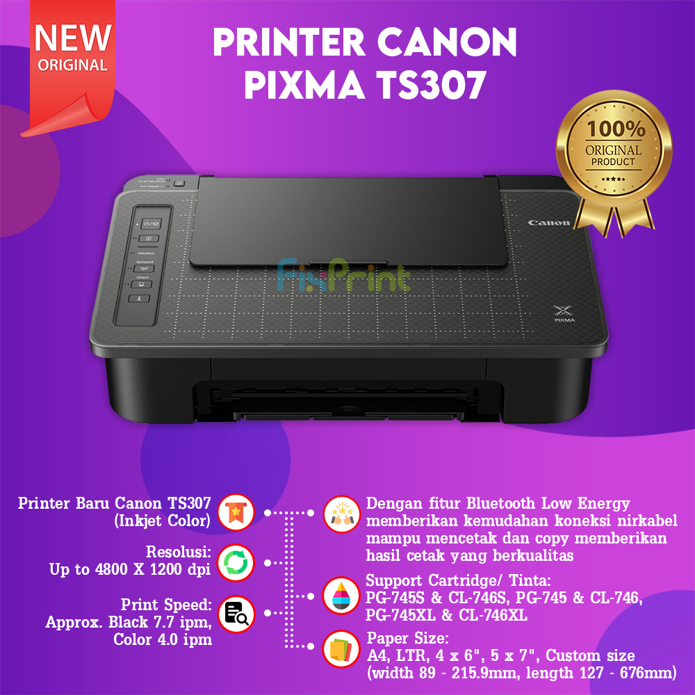 Printer Inkjet - PIXMA TS307 TS 307 - Original Canon Support WIFI