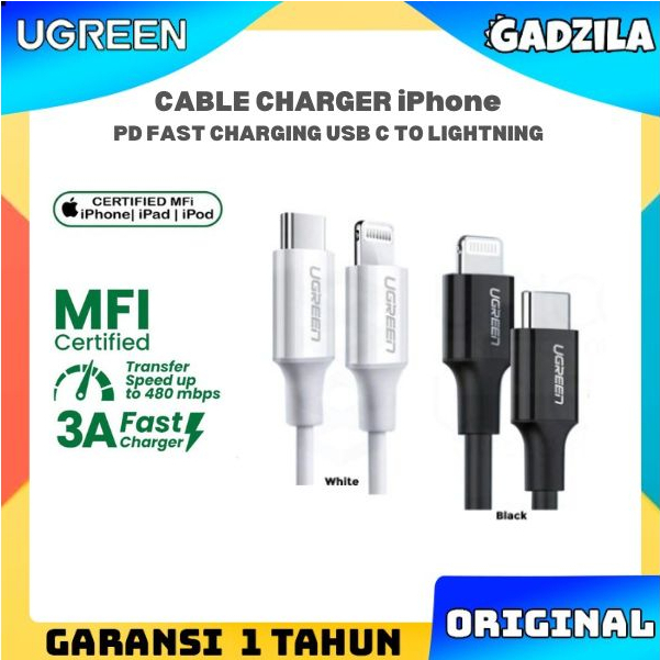 UGREEN Kabel Charger iPhone Lightning MFI Cable Fast Charging 60W for Apple iPhone 12 13 US171