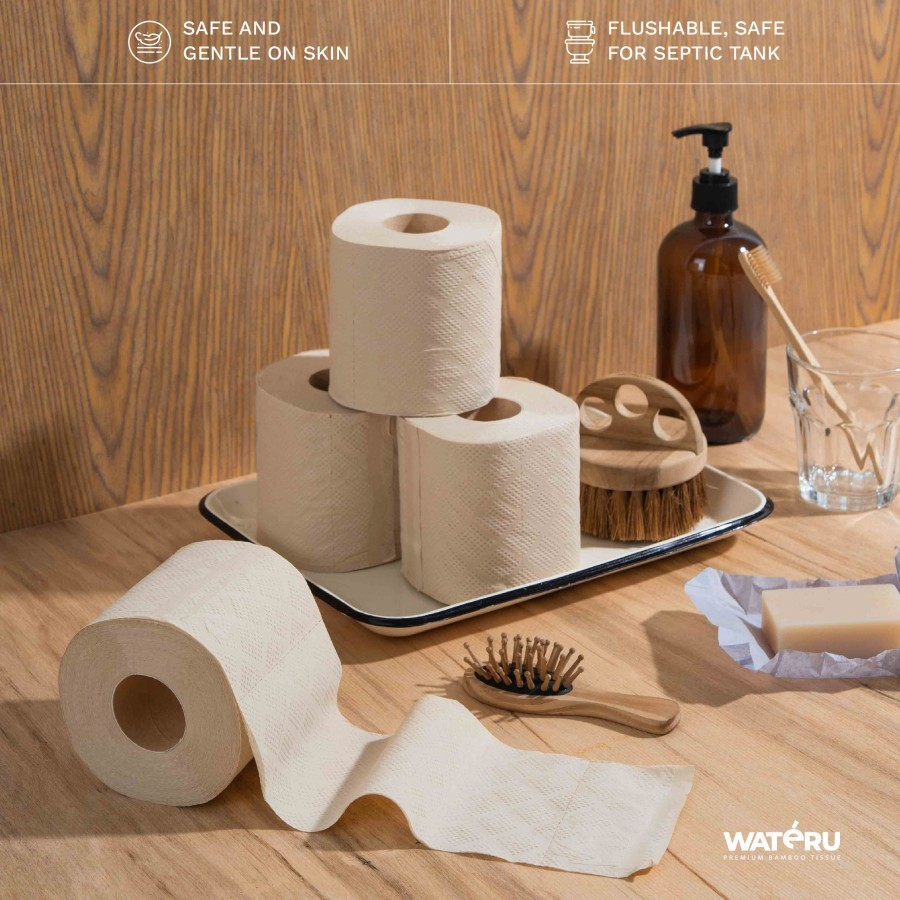 Tisu Toilet bambu Wateru Rol 6 pcs 3ply / Premium Bamboo Toilet Tissue isi 6 Roll 3 Ply Higienis Aman