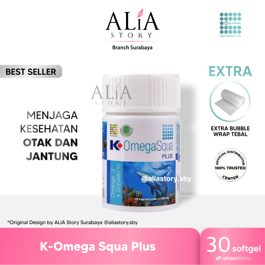 K Omega Squa Plus Original Squalene &amp; Lecithin 1 Botol is 30 Softgel Minyak Ikan Omega 3 K Link Original by K Link Official Store