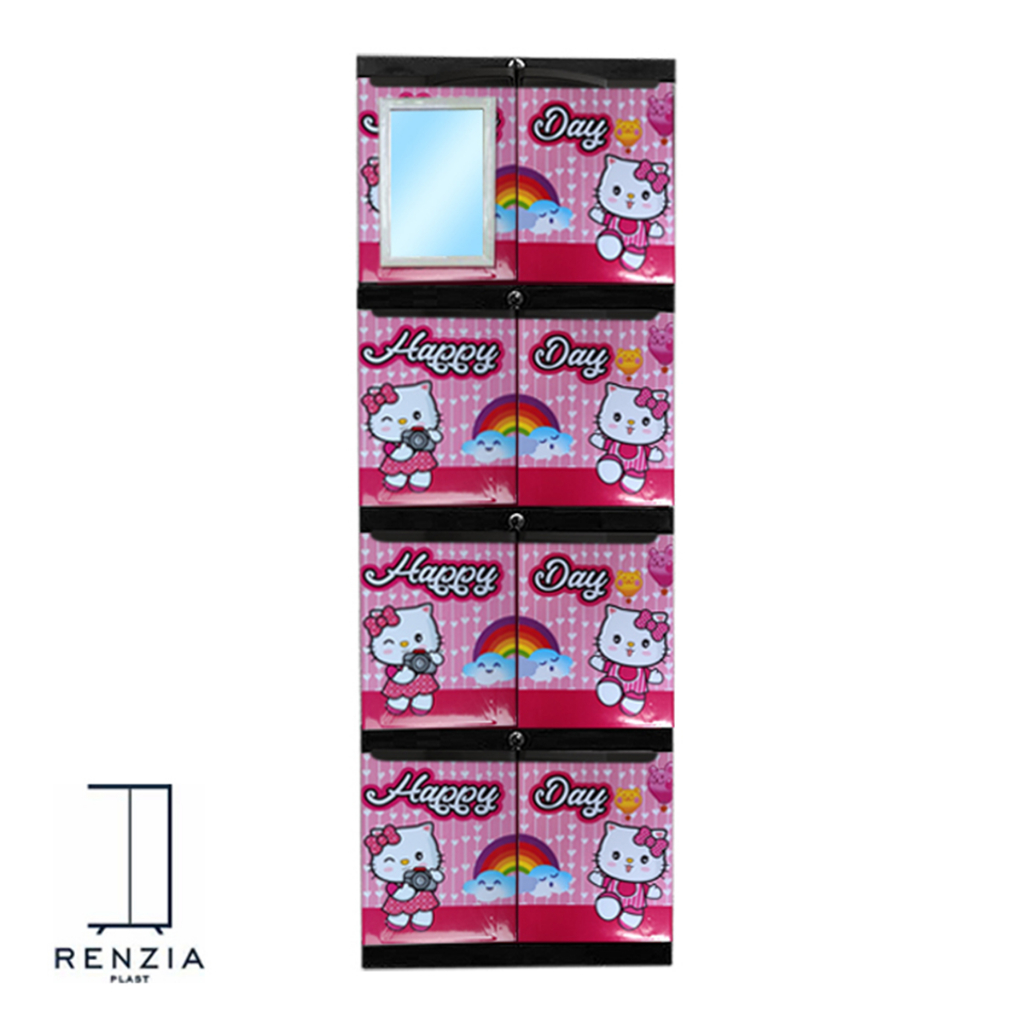 Lemari Pakaian Plastik 4 Susun Hello Kitty Full Kunci Serbaguna Murah Awet Berkualitas DMT
