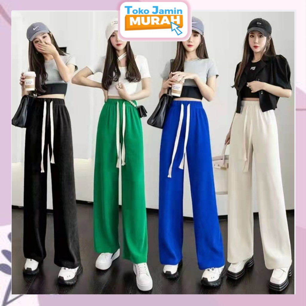 TJM CPG259 Celana Panjang Wanita Straight Hight Waits Snakebone Pattern Wide Leg Pants