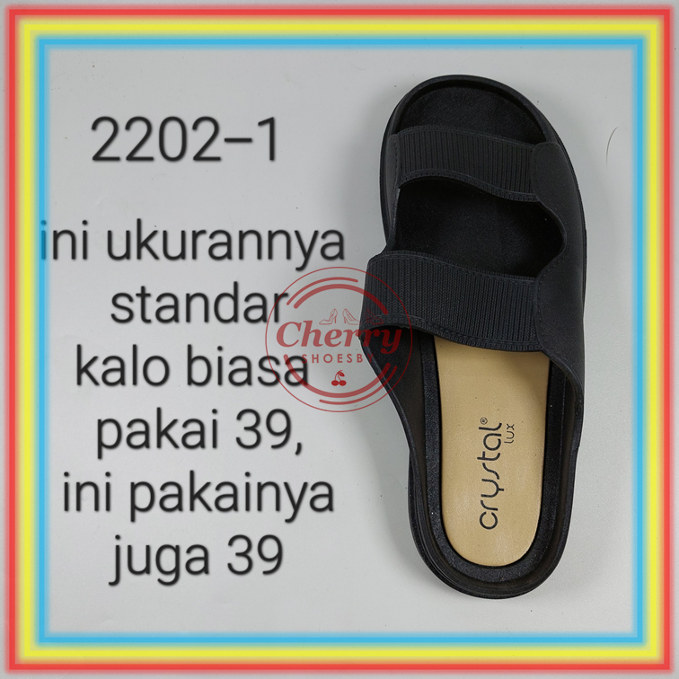 2202-2 Sandal Selop Wanita Ban Dua Crystal Sendal Slop Karet Cewek Motif Polos Glanzton