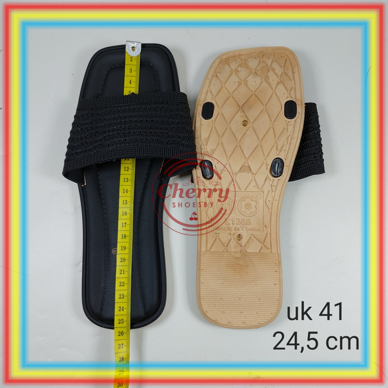 L1388-10 Sandal Selop Karet Wanita Glanzton Sendal Slop Motif Rajut Import