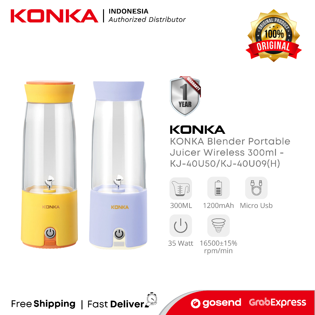 KONKA Blender Portable Juicer Wireless 2 Blades 300ml