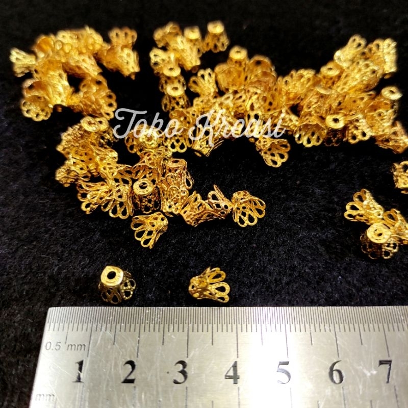 (Per Lusin) Mangkok Mutiara - Cangkang Batik - Mahkota besi Gold 6mm - 8mm