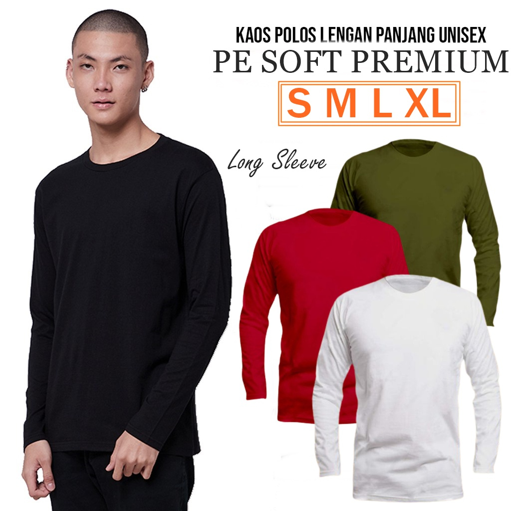 promo baju termurah KAOS POLOS TANGAN PANJANG ATASAN PRIA WANITA LENGAN PANJANG PUTIH UNISEX ROUND NECK LEHER BULAT KATUN PE soft UNISEX