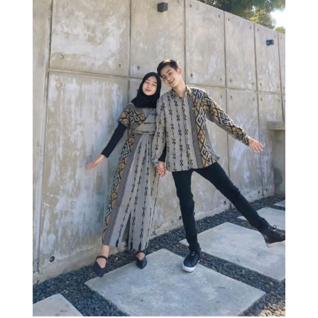 READY STOCK set couple tenun dress kondangan ootd fashion