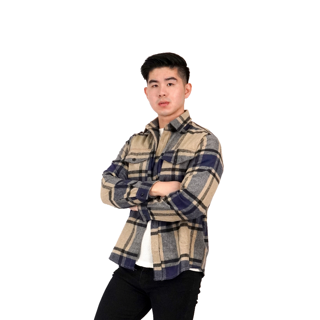 Ribsgold Jaket Pria Shacket Flanel Lengan Panjang Nyaman Outer Tebal Casual