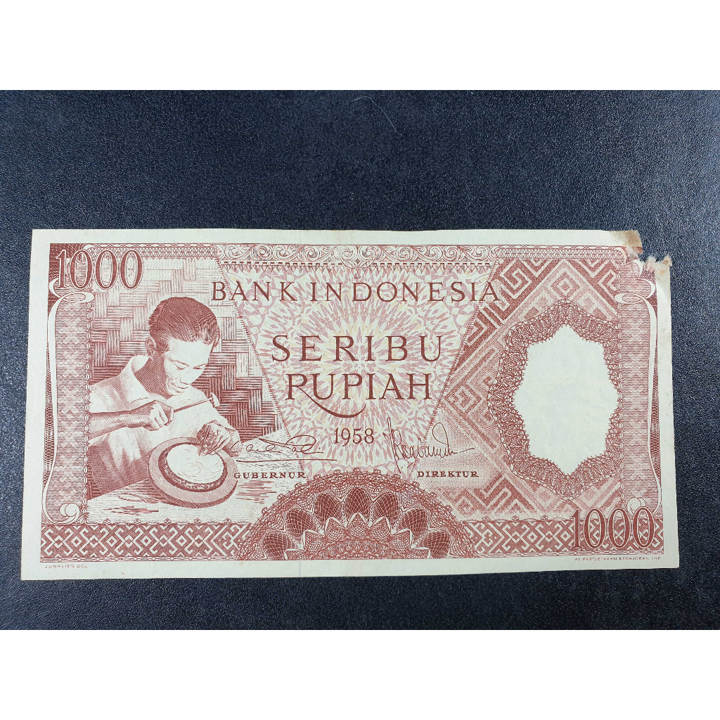 Uang Kuno Indonesia 1000 Rupiah Merah Tahun 1958 F