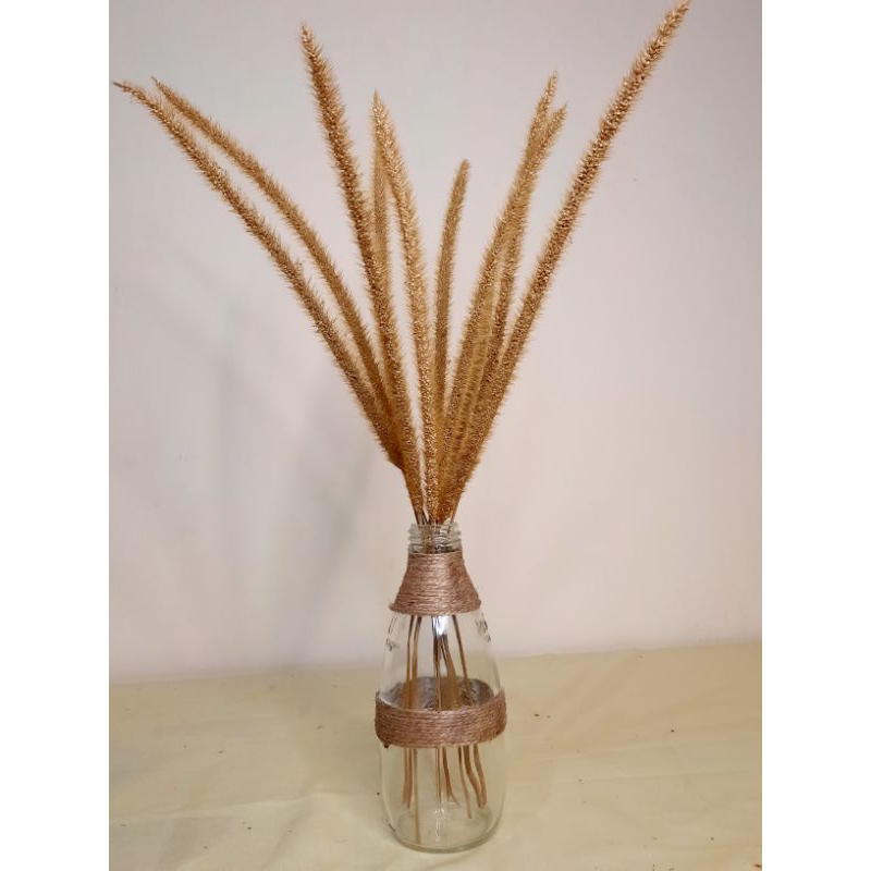 1 set bunga dan vas botol tali rami/ vas botol/ bunga hiasan meja/ bunga dinding/ bunga kering
