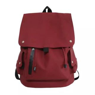 Ransel Pelajar Rapi Ransel Kapasitas Besar Tas Travel Kancing Solid Sederhana Harajuku Chic Fashion Retro Uniseks High Street