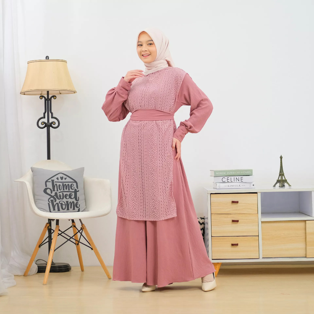 Gamis mix brukat / Gamis rompi brukat premium / gamis pesta