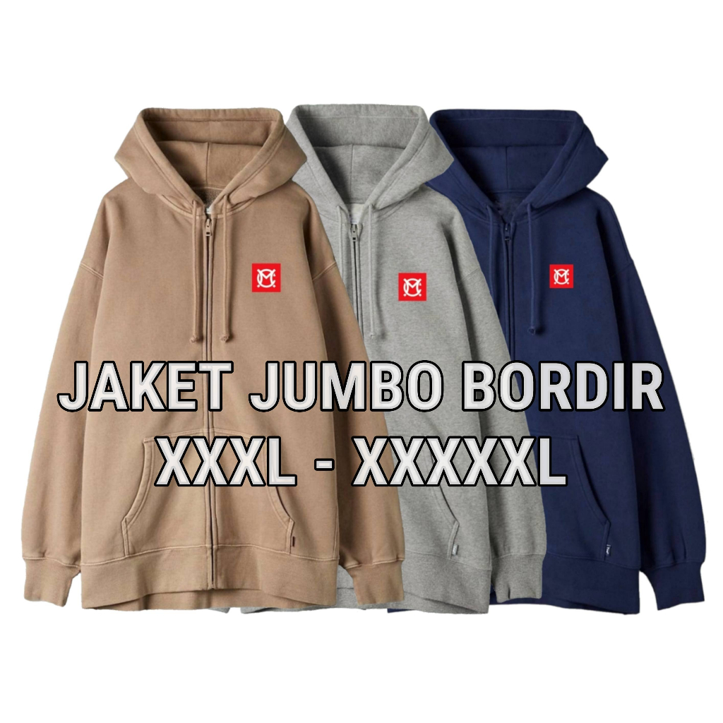 Jaket Oversize Pria Wanita Hoodie Jumbo Big Size XXXL XXXXL XXXXXL Ld 130 135 140 3XL 4XL 5XL Cewek Cowok Logo Bordir Korean Style Murah