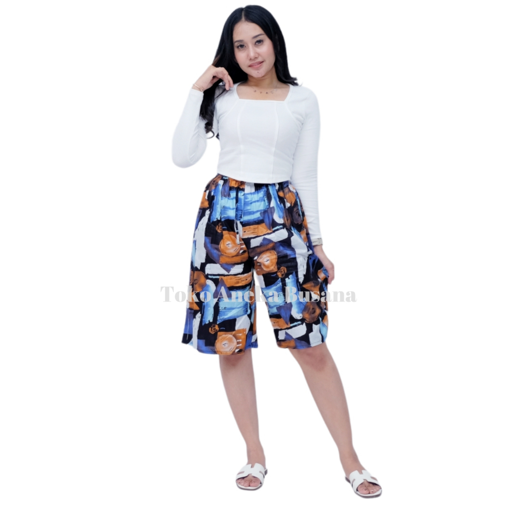 Celana Pendek Wanita 3/4 / Celana Kolor Wanita Rayon Jumbo Motif