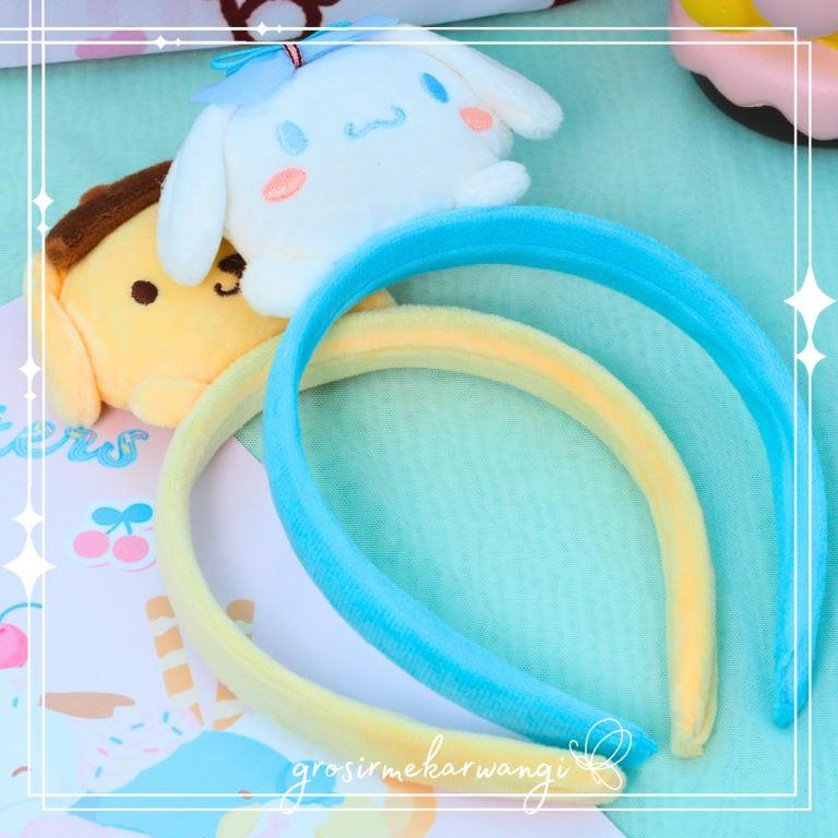 Bando Boneka Sanrio Cinnamoroll Pompurin Melody Kuromi Tebal Bulu Halus Lembut Aksesoris Rambut Wanita Anak Perempuan