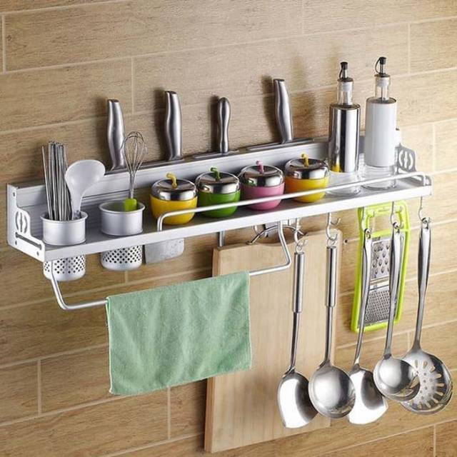 Rak Dapur Dinding / Rak Bumbu Dapur Tempel Dinding / Tempat Bumbu Pisau Spatula Sendok Set alat Serb