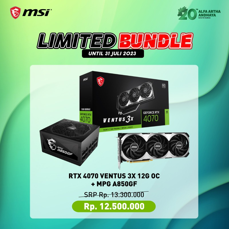 PAKET MSI VGA RTX 4070 VENTUS 3X 12G OC + PSU MPG A850GF