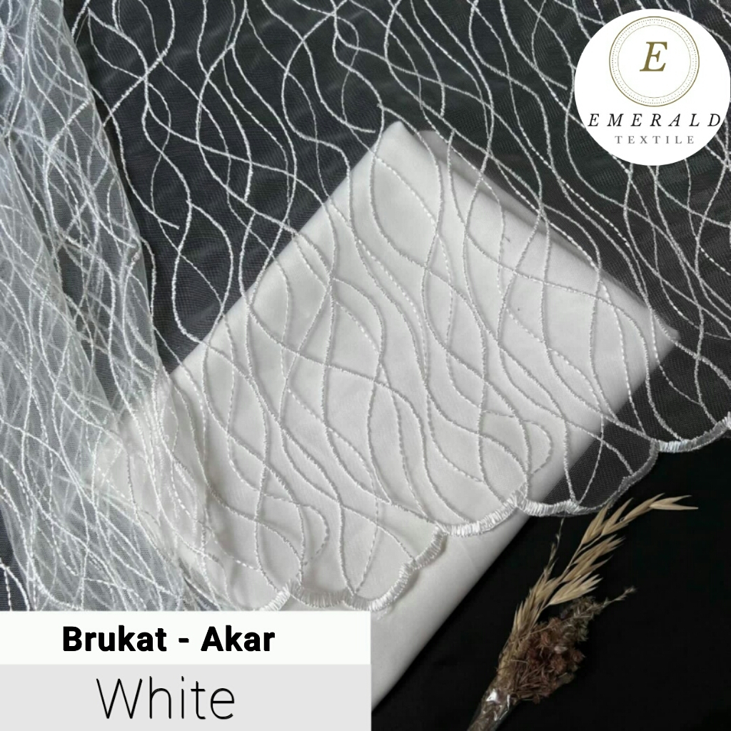 SETENGAH METER Kain Brukat Tile Prancis Premium Bahan Kebaya Motif Akar - White ( HARGA UNTUK PER 50cm KAIN )