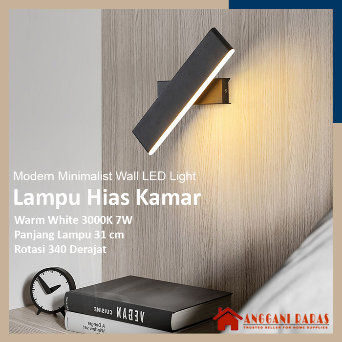 Lampu Estetik Lampu Dinding Minimalis Kamar Tidur Rotasi Putar 340 Derajat Warm White 7 Watt