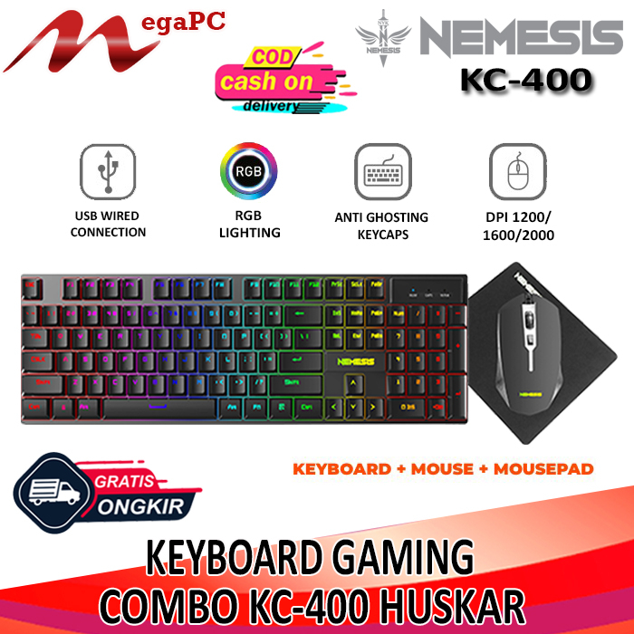 Keyboard Mouse Gaming Combo 3in1 NYK Nemesis Huskar KC-400 + Mouse pad