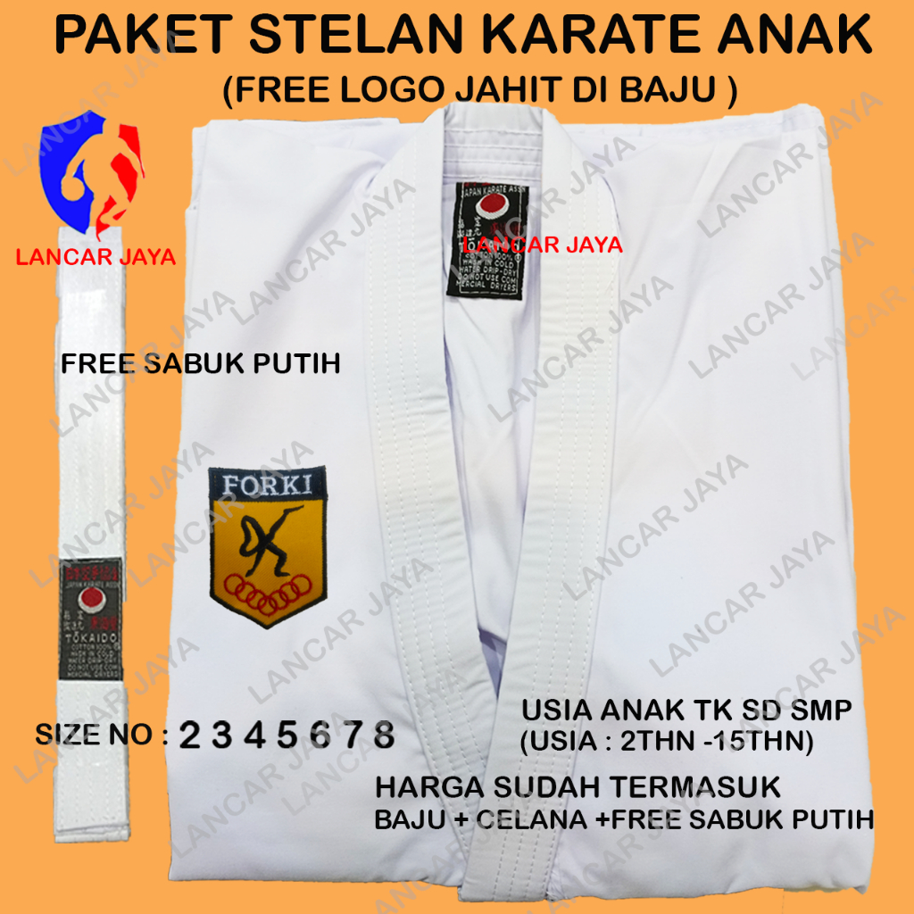 BAJU KARATE ANAK STELAN FREE FORKI SABUK PUTIH
