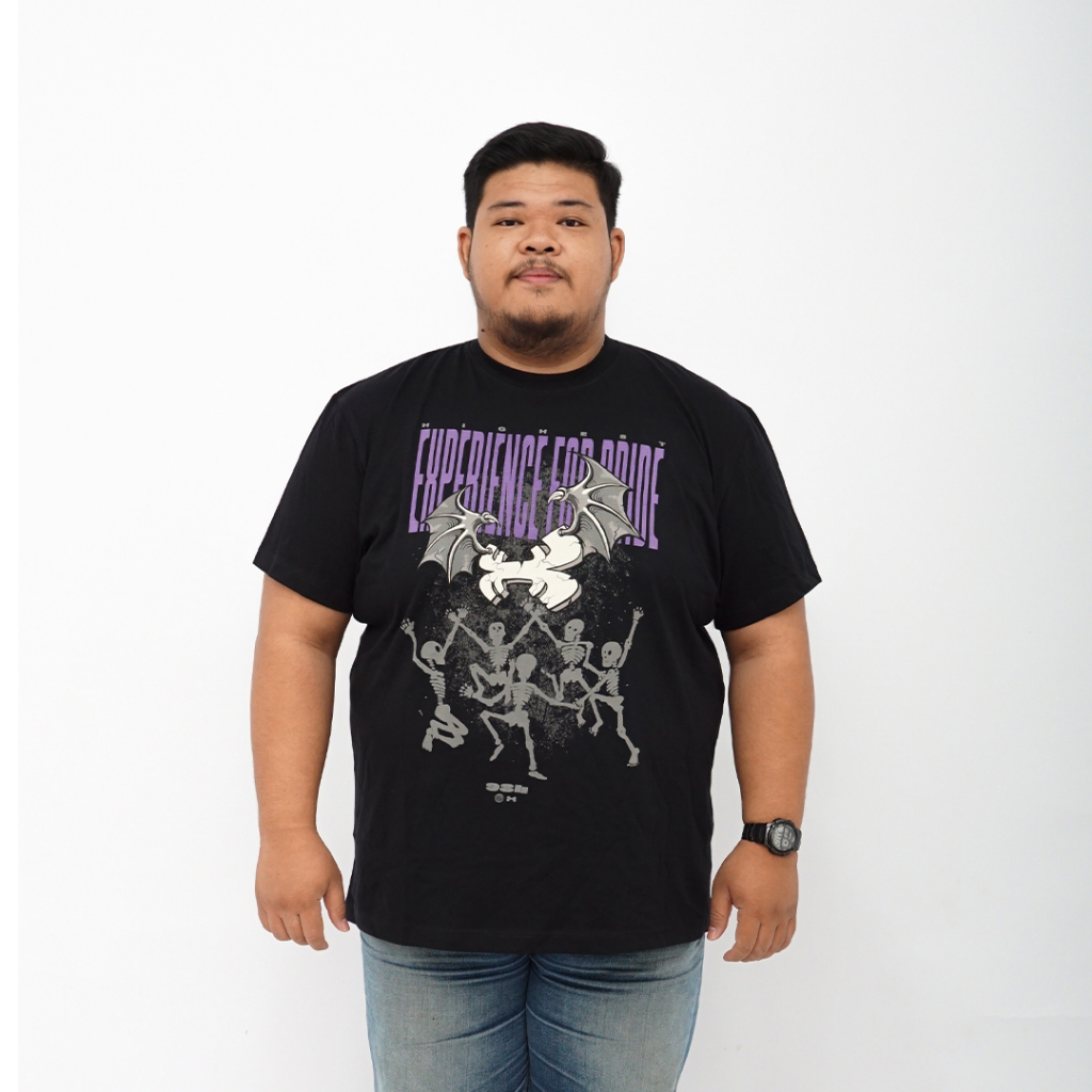 HIGHEST KAOS ATASAN BIG SIZE JUMBO PRIA HITAM SKULL PARTY KELELAWAR KATUN COMBED 30S PREMIUM - HG274