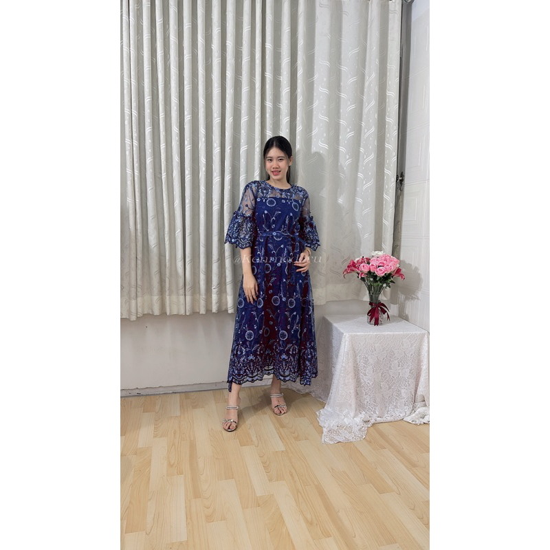 Ken-230 Long Dress Wanita Untuk Kondangan Pesta  Wisuda Full Tulle Bordir Premium Free Ikat Pinggang