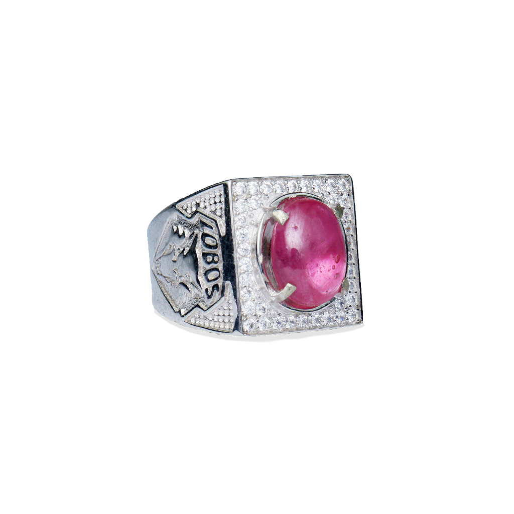 Cincin Alpaka Natural Permata Red Ruby Corundum