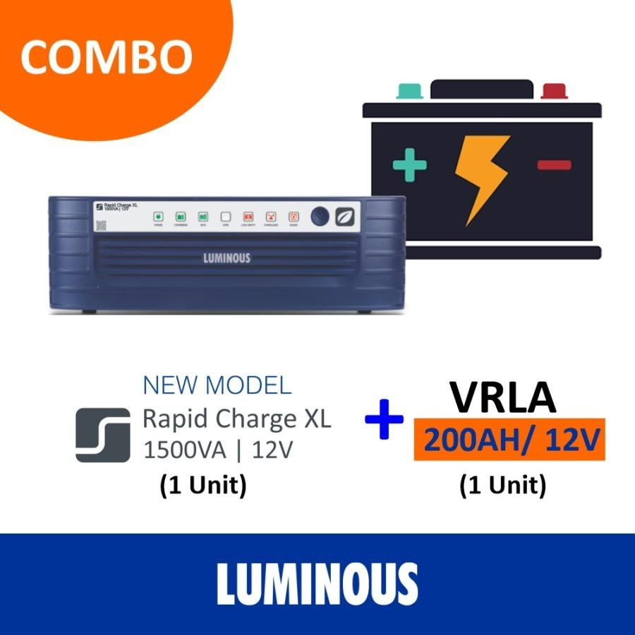 LUMINOUS paket Inverter Rapid Charge XL 1500VA 12V + baterai 200ah