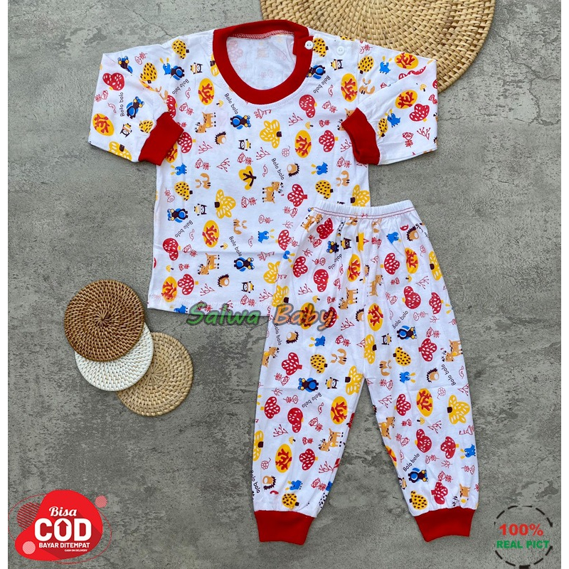 Setelan Baju Bayi Piyama Bayi Lengan Panjang Kancing Pundak Motif Karakter Pohon Usia 3-12 Bulan Anababy