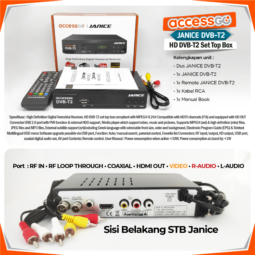 Set Top Box STB DVB-T2 Wifi AccessGo Body Full Metal Garansi Resmi 1 Tahun free Logam Mulia