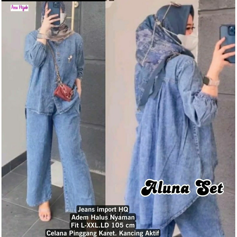 Baju setelan wanita aluna set by ana hijab