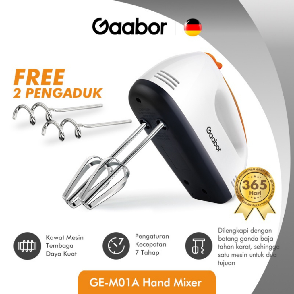 Gaabor Hand Mixer Pengocok Telur Elektrik Serbaguna GE-M01A