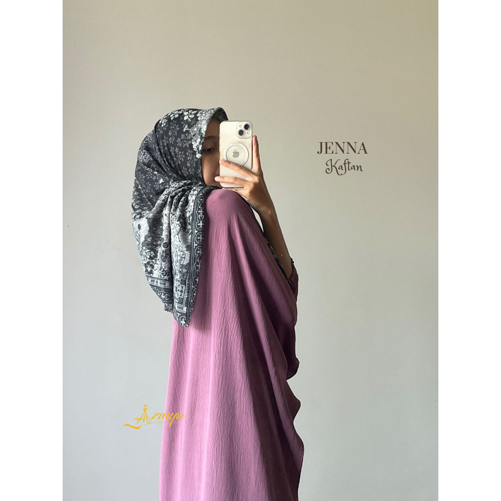 JENNA KAFTAN Gamis Daily Simple Crinkle Kaftan List Salur Dress Busui