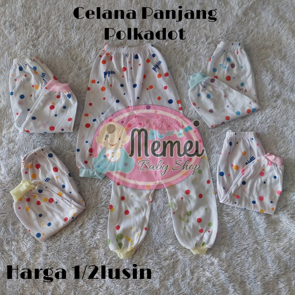 1 LUSIN (12 pcs) Celana bayi panjang PUTIH motif POLKADOT
