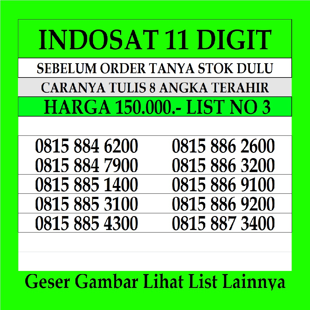 SUPER PROMO NOMOR CANTIK INDOSAT OOREDOO IM3 11 DAN 10 DIGIT KARTU PERDANA