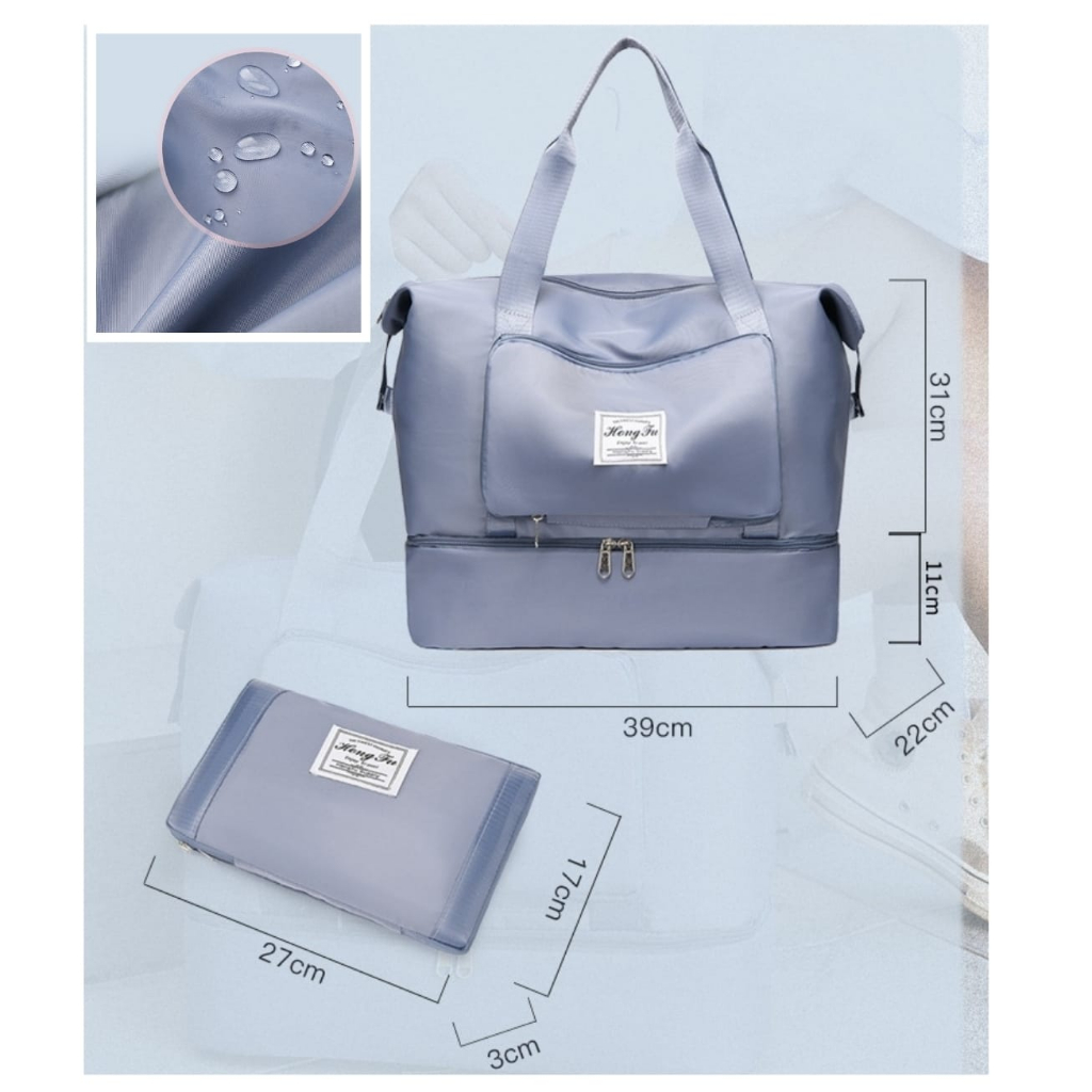 TAS TRAVEL LIPAT BESAR DUFFEL BAG ANTI AIR IMPORT JINJING BIRU LAYSIAN TA845B2 GYM BAG OLAHRAGA RENANG WATERPROOF KOPER MUDIK PREMIUM FOLDABLE SIMPLE
