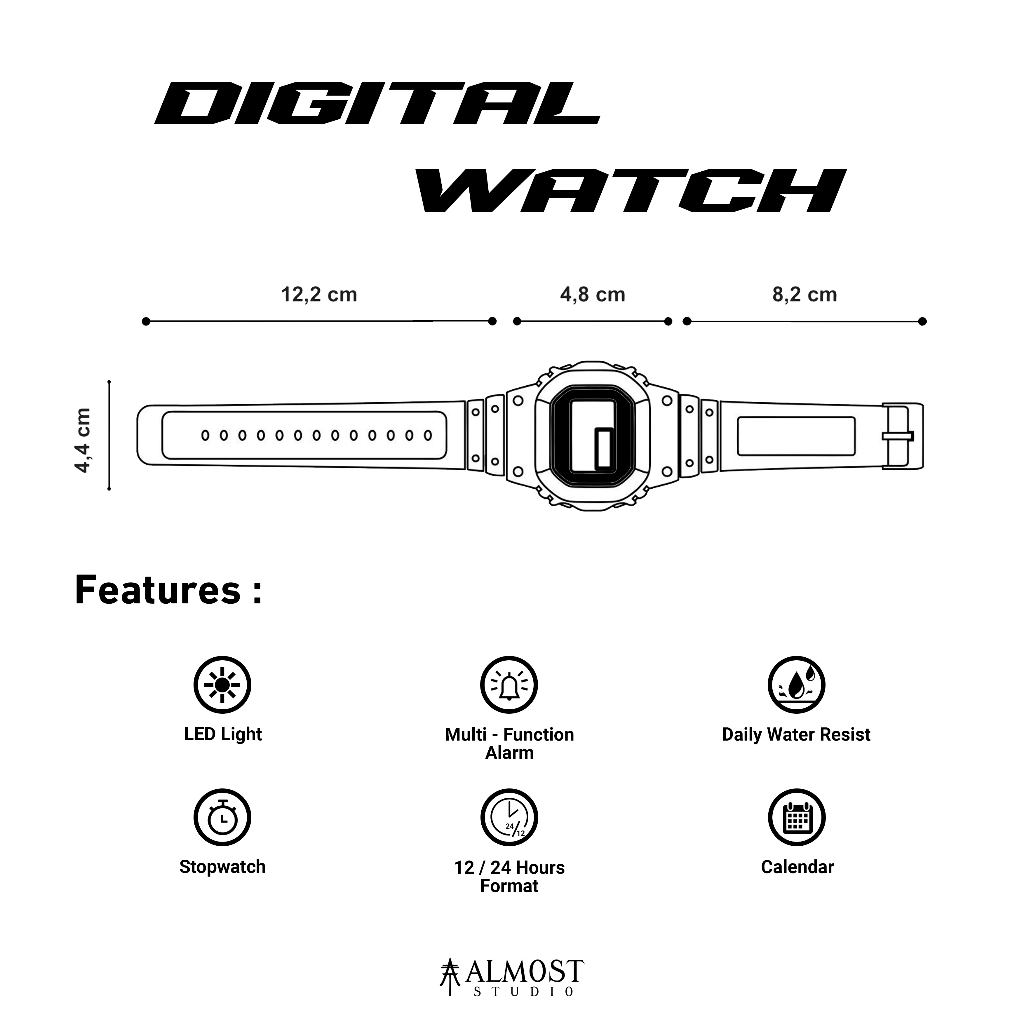 Almost Studio - Jam Tangan Digital - Icy Black