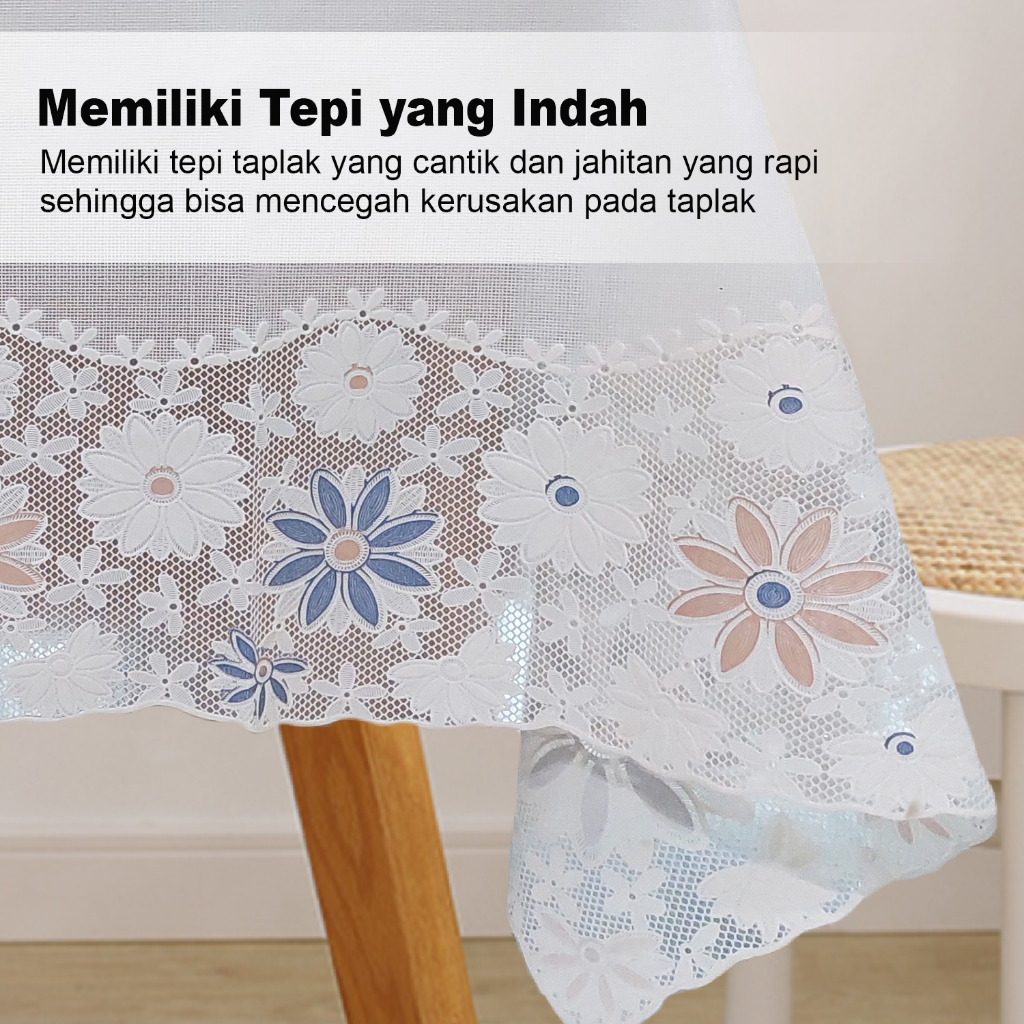 Taplak Meja Makan PVC Premium Tebal Persegi Empat Motif Bunga Size 140x140cm Perlengkapan Dekorasi Rumah Tangga Import - D42-B - LuckyStar