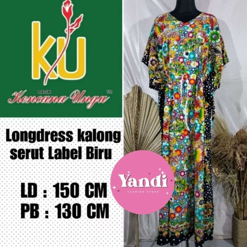 LONGDRESS KALONG SERUT  KENCANA UNGU ORI LD 150 CM LABEL BIRU