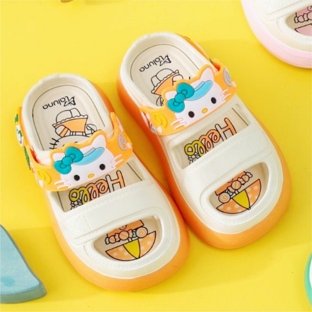 bora-bora  - Sandal Jelly Import Anak perempuan Selop tali belkang ban dua karakter kitty Terbaru 24-35